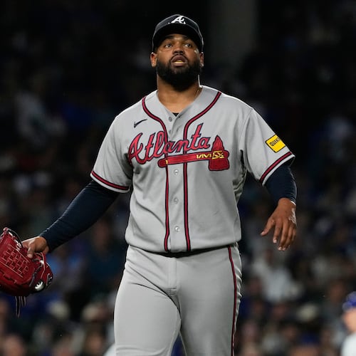 Atlanta Braves starting pitcher Reynaldo López walks to the dugout after the second inning of a baseball game against the Chicago Cubs in Chicago, Monday, Sept. 14, 2026. (Nam Y. Huh/AP)