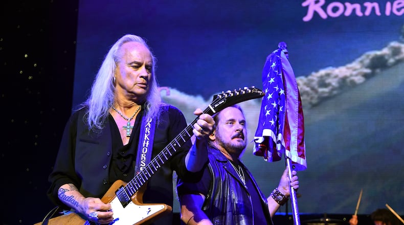 ATLANTA, GA - NOVEMBER 12: Rickey Medlocke and Johnny Van Zant of Lynyrd Skynyrd perform onstage at One More For The Fans! - Celebrating the Songs & Music of Lynyrd Skynyrd at The Fox Theatre on November 12, 2014 in Atlanta, Georgia. (Photo by Mike Coppola/Getty Images for Blackbird Productions) Rickey Medlocke and Johnny Van Zant crank up the "Free Bird" at the Lynyrd Skynyrd tribute show at the Fox Theatre in November. Photo: Getty Images/Blackbird Productions