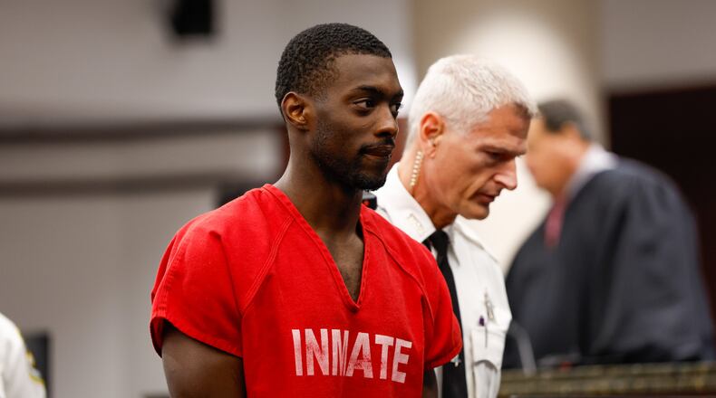 Terrion Arnold, a Detroit Lions cornerback, leaves during the conclusion of his pretrial detention hearing at the Hillsborough County Courthouse on Monday, June 29, 2026, in Tampa, Fla. (Jefferee Woo/Tampa Bay Times via AP)