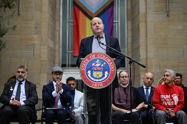 Colorado Governor Jared Polis speaks during an event outside the Boulder County Courthouse Wednesday, June 4, 2025, in Boulder, Colo. (Matthew Jonas/The Denver Post via AP)