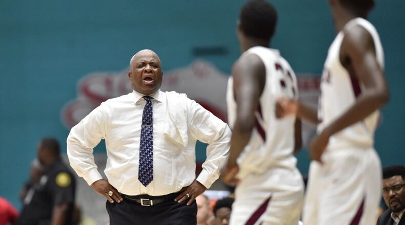 Tucker boys basketball coach James Hartry shouts instructions in March during the GHSA finals  in Macon. The Tigers lost to Tri-Cities in that Class AAAAAA final. They are ranked No. 1 with a 19-2 record this season. Photo: HYOSUB SHIN / HSHIN@AJC.COM