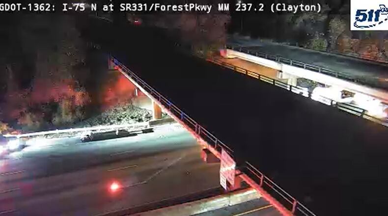 Road crews worked to clear a crash on I-75 South in Clayton County early on Tuesday, Nov. 18, 2025. (Georgia Department of Transportation)