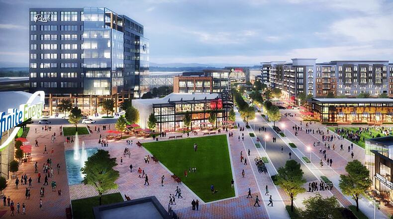 A rendering of the proposed 'Revel' project on Gwinnett County's Infinite Energy Center campus near Duluth.