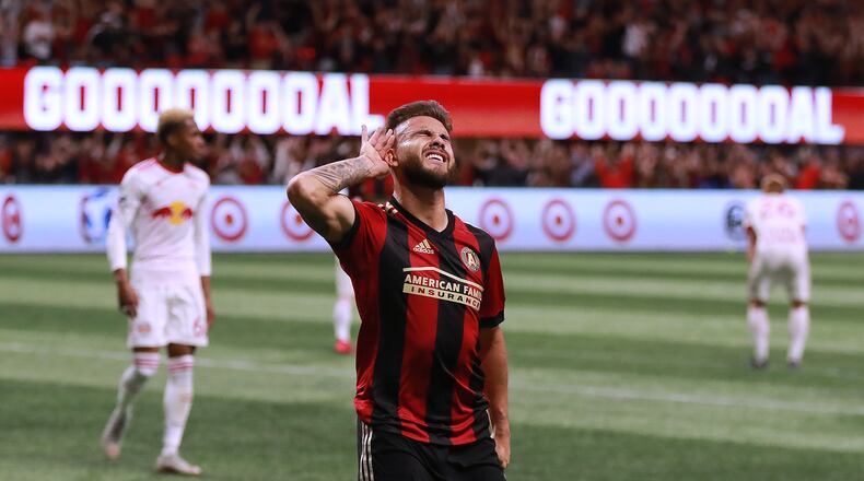 Nov 25, 2018 Atlanta: Atlanta United midfielder Hector Villalba reacts wanting more noise from the fans after scoring a goal for a 3-0 victory over the New York Red Bulls during the second half in their Eastern Conference finals MLS soccer game on Sunday, Nov. 25, 2018, in Atlanta. Curtis Compton/ccompton@ajc.com