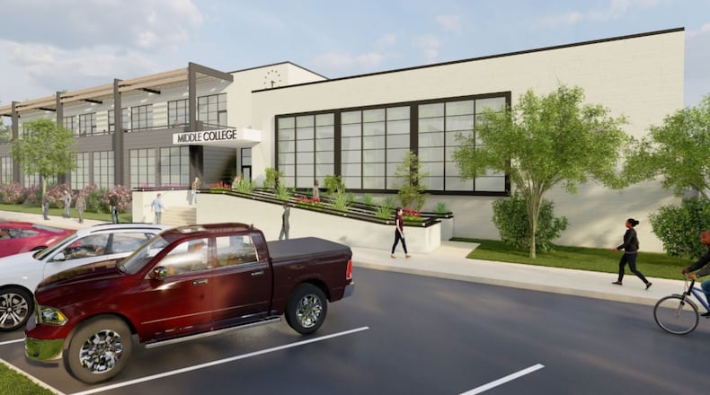 Fulton County Schools is proposing to renovate McClarin High School, a nontraditional school in College Park, into a middle college campus. (Conceptual rendering courtesy of Fulton County Schools)