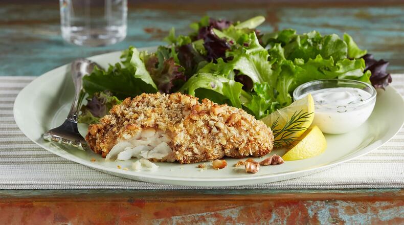 Walnut and Panko Crispy Cod only takes about 15 minutes to prepare before going into the oven. Contributed by Califonia Walnuts