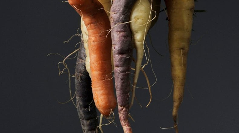 Intertwined carrots in a variety of colors are considered "imperfect" by most consumers. (Eric Paul Zamora/Fresno Bee/TNS)
