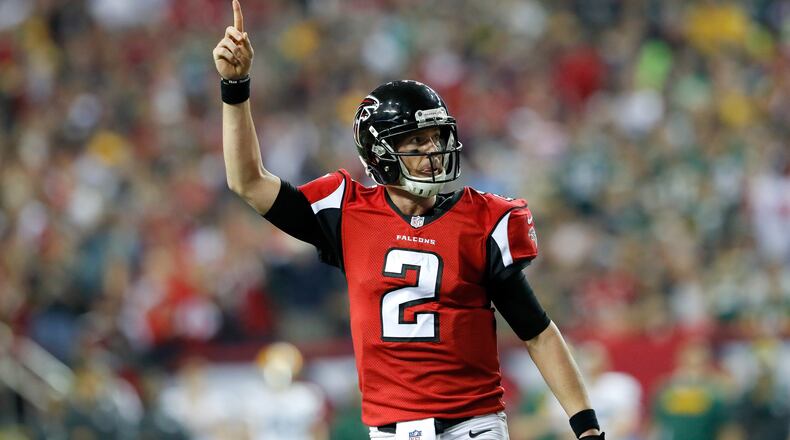 ATLANTA, GA - JANUARY 22: Matt Ryan #2 of the Atlanta Falcons signals for a review after a pass in the third quarter that resulted in a touchdown against the Green Bay Packers in the NFC Championship Game at the Georgia Dome on January 22, 2017 in Atlanta, Georgia. (Photo by Kevin C. Cox/Getty Images)