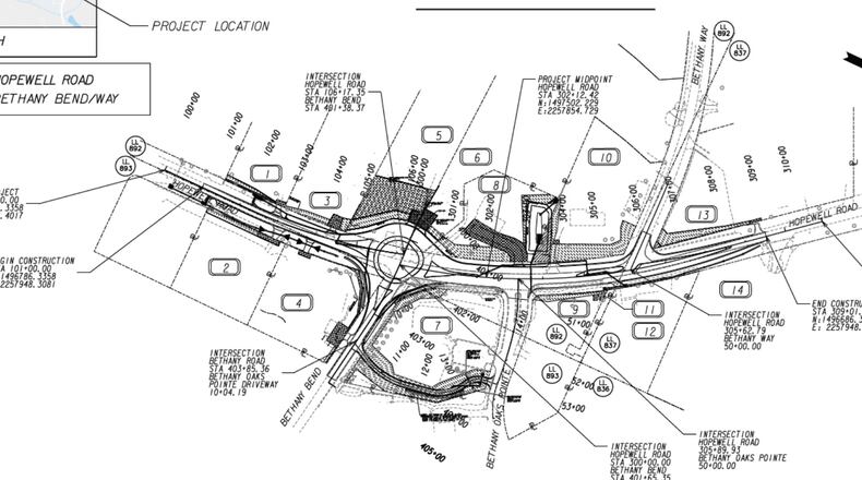 Improvements, including a new roundabout, are coming soom to Hopewell Road at Bethany Bend. (Courtesy ClearGov)