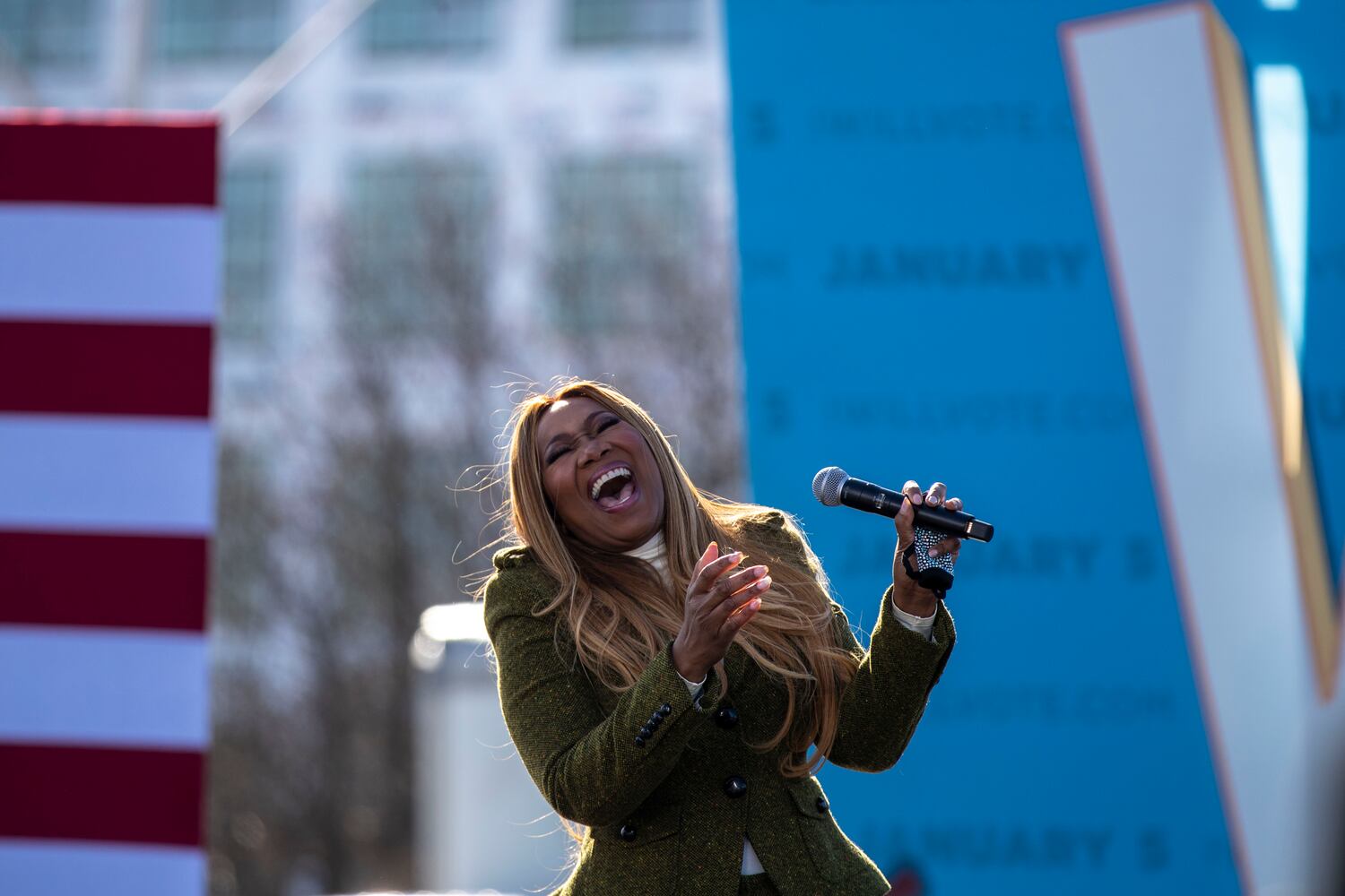 01/04/2021 — Atlanta, Georgia — Award winning singer Yolanda Adams performs during a Georgia Democrat U.S. Senate campaign rally in Atlanta’s Peoplestown neighborhood, Monday, January 4, 2021. (Alyssa Pointer / Alyssa.Pointer@ajc.com)