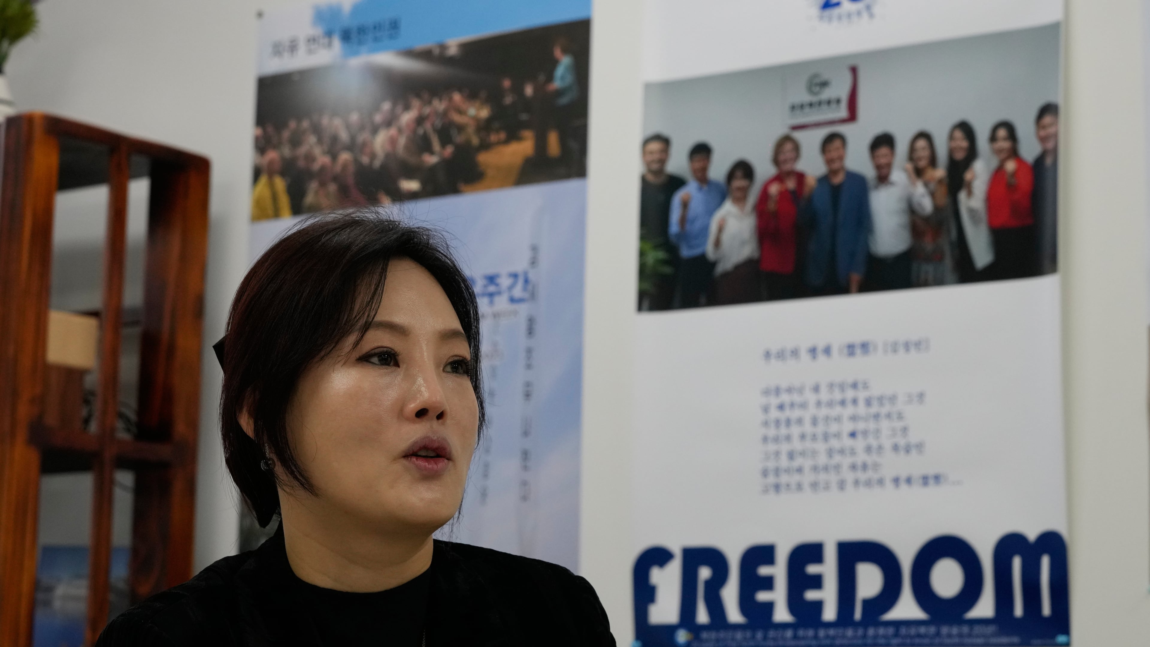 Lee Si-young, head of the Free North Korea Radio station, speaks during an interview with The Associated Press at her office in Seoul, South Korea, Monday, Nov. 17, 2025. (AP Photo/Ahn Young-joon)