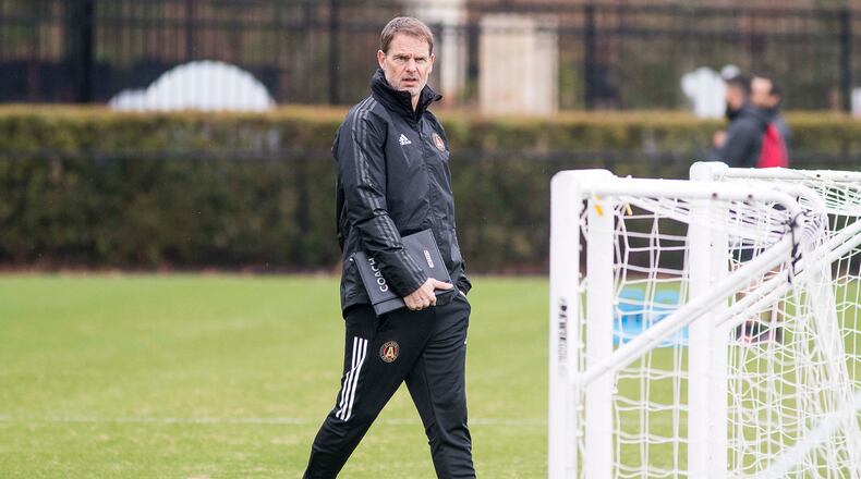 01/13/2019 -- Marietta, Georgia -- Atlanta United head coach Frank de Boer watches the team as they practice at their training facility at the Children's Healthcare of Atlanta Training Ground, Monday, January 13, 2020. (ALYSSA POINTER/ALYSSA.POINTER@AJC.COM)