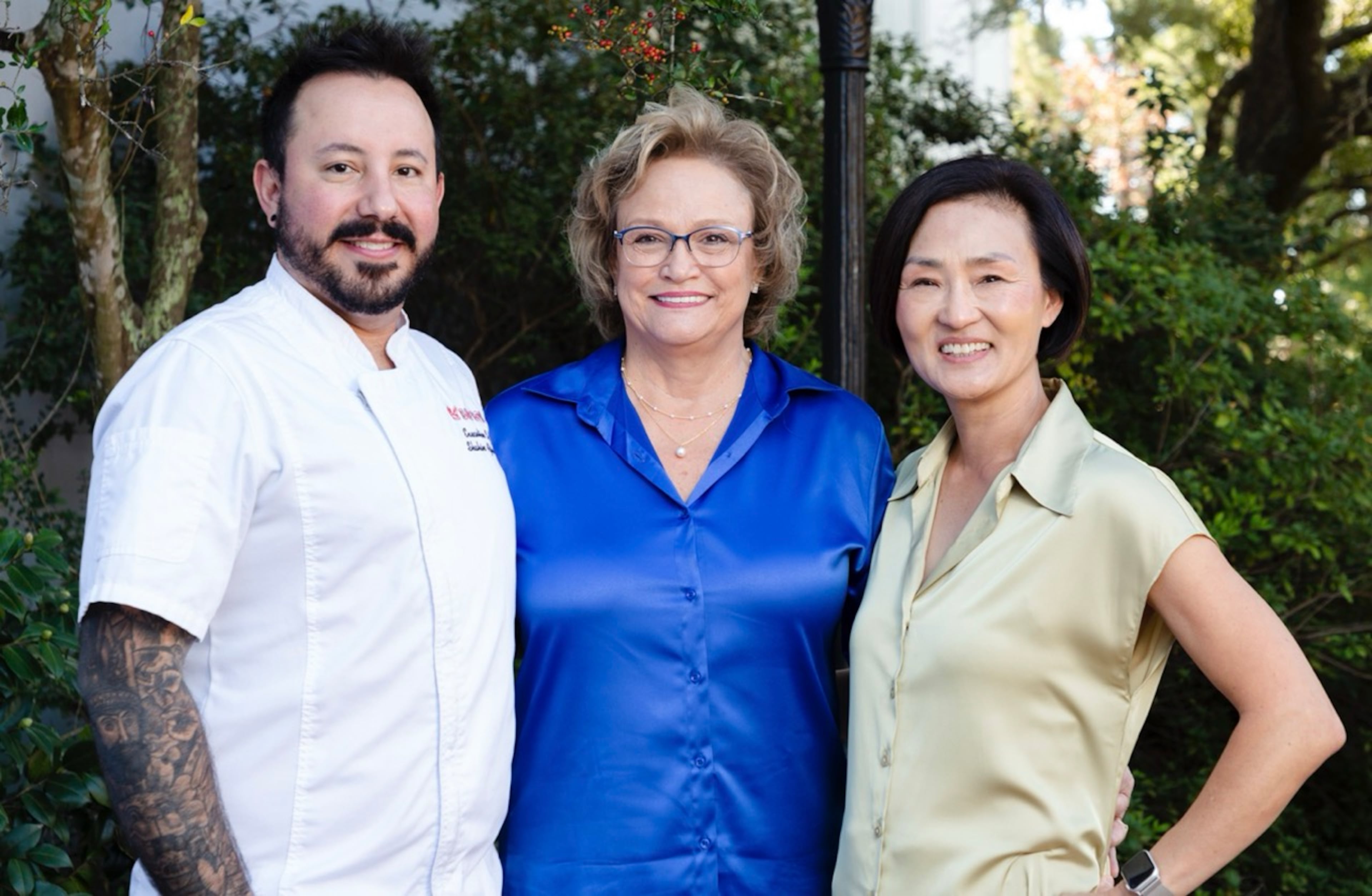 Big Bon Bodega founder Kay Heritage, right, and partner/executive chef Shahin Afsharian, left, will re-launch Miss Sophie’s restaurant at the National Museum of the Mighty Eighth Air Force in Pooler on Jan. 6. Miss Sophie’s co-founder Teri Bell, center, recently announced her retirement. (Courtesy of Jon Oppenheim)