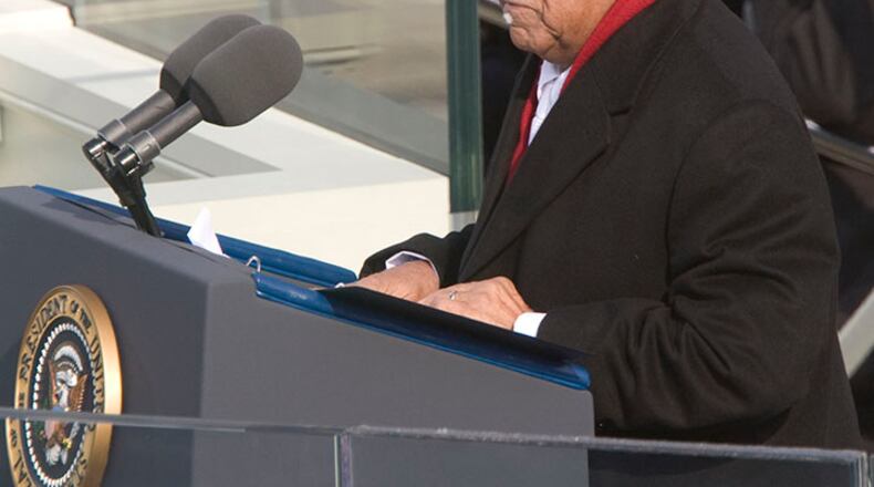 The Rev. Joseph E. Lowery gives the benediction at the end of the swearing-in ceremony at the U.S. Capitol in Washington,  Jan. 20, 2009.