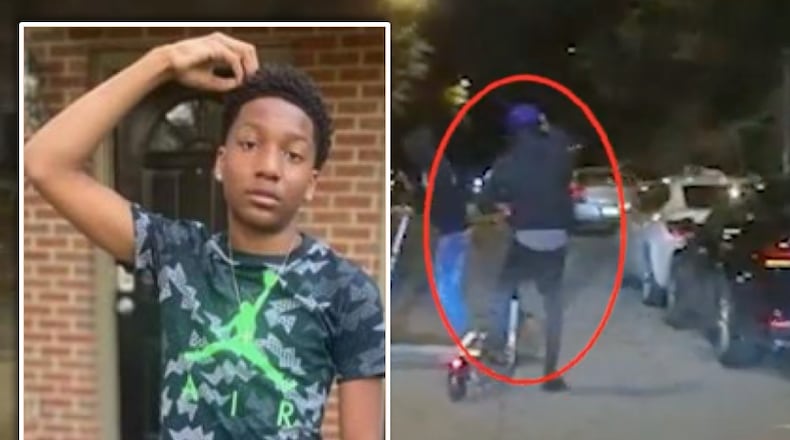 Atlanta police released video footage of a person they believe was involved in the shooting that killed 14-year-old Kaidan Barlow-Gardener (left).