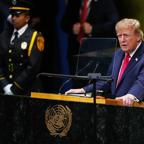 President Donald Trump speaks to the United Nations General Assembly, Tuesday, Sept. 22, 2026, at the UN headquarters. (AP Photo/Julia Demaree Nikhinson)