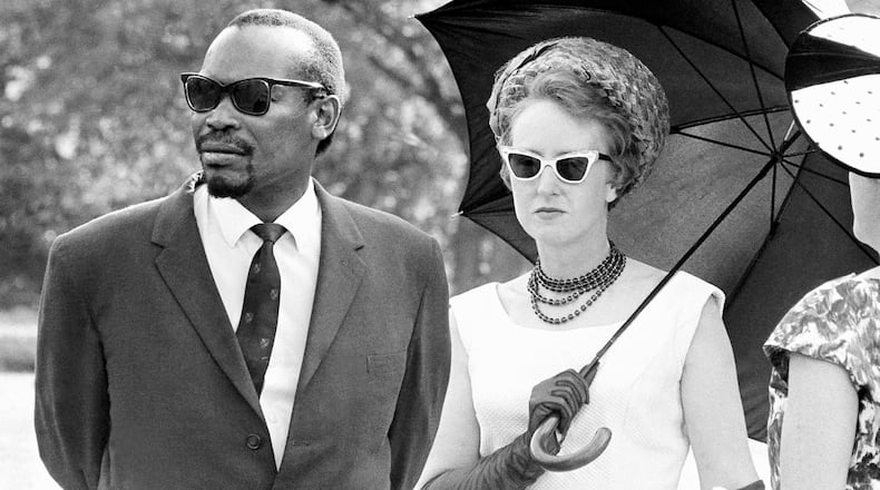 Seretse Khama and Ruth Williams during Zambia's independence celebration in 1964. Seretse Khama would become his country's first president the following year. (AP Photo/ Dennis Royle)