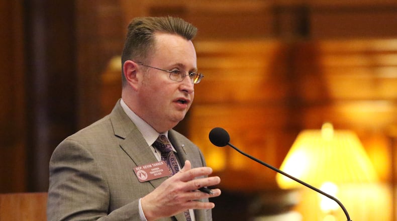 State Rep. Kevin Tanner, R-Dawsonville, presents House Bill 511 at the Georgia state Capitol on Thursday. The bill could encourage transit expansion across Georgia but also hit ride-hailing companies and their customers in the wallet. EMILY HANEY / emily.haney@ajc.com