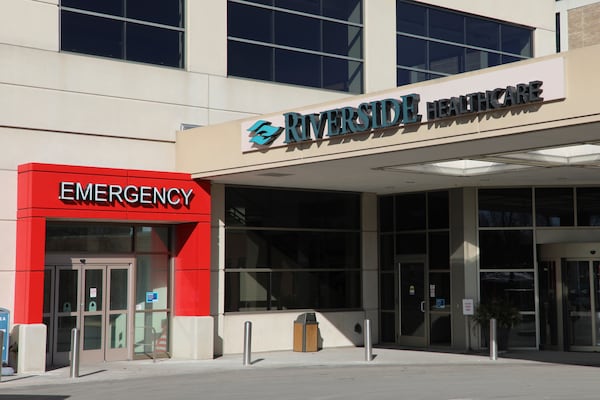 The Riverside Medical Center Emergency Department in Kankakee, Ill., is seen on Jan. 29, 2025, where Nancy Fregeau said she took her husband, Michael Reeman, three times in 2024. (Benjamin Thorp/WFYI Public Media via AP)