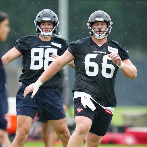 Former Georgia Tech standout Keylan Rutledge warms up during the Houston Texans' rookie minicamp May 8, 2026. (Karen Warren/AP)