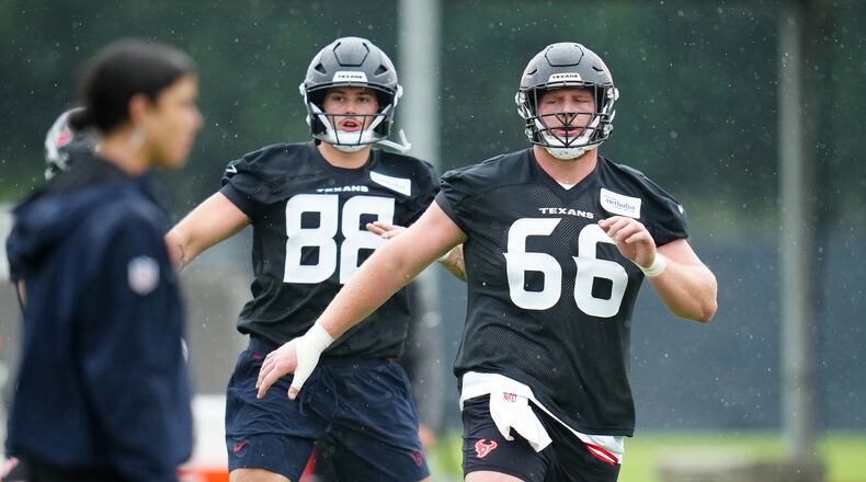 Former Georgia Tech standout Keylan Rutledge warms up during the Houston Texans' rookie minicamp May 8, 2026. (Karen Warren/AP)