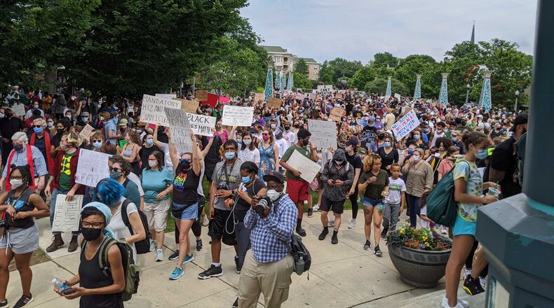 A large group had gathered in Decatur Square by 3:30 p.m.
