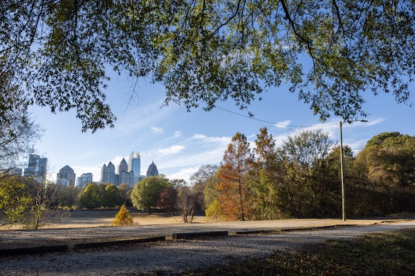 Atlanta skyline at the Beltline Northeast Trail on November 21, 2022