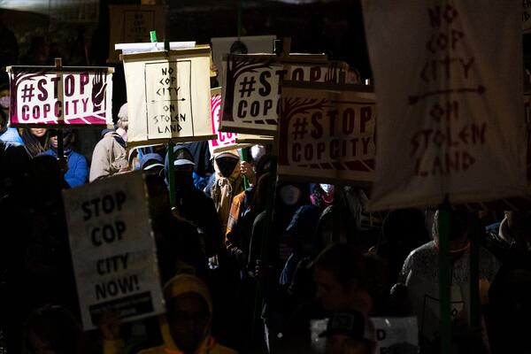 Protesters against a public safety training center gather outside Martin Luther King, Jr. National Historical Park in Atlanta on Thursday, March 9, 2023.  (Photo: Ben Gray for The Atlanta Journal-Constitution)