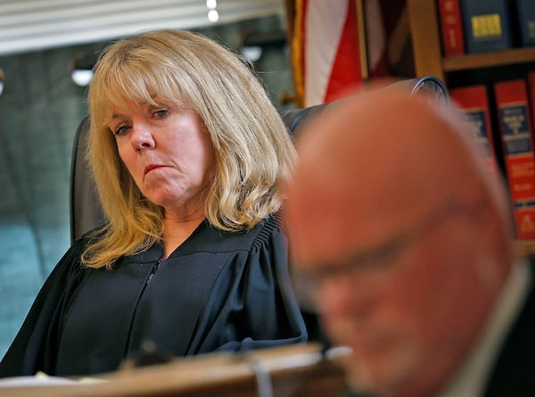 Judge Beverly Cannone listens to testimony by witness Brian Loughran a Canton DPW snow plow driver during Karen Read's murder retrial at Norfolk Superior Court in Dedham, Mass., Tuesday June 3, 2025. (Greg Derr/The Patriot Ledger via AP, Pool)