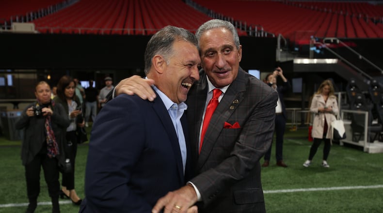 Atlanta United Coach Gerardo Martino and Atlanta United owner Arthur Blank shared some moments after the press conference of the 2018 MLS All Star game presentation of the Mercedes-Benz stadium on Monday 23, 2017.