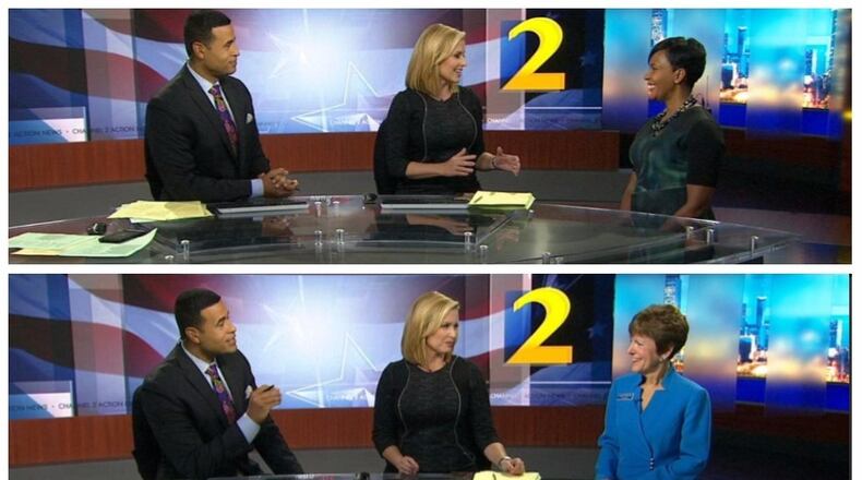 City Councilwomen Keisha Lance Bottoms (top) and Mary Norwood both made early-morning appearances on Channel 2 Action News on the first day of the runoff for the Atlanta mayor's seat.