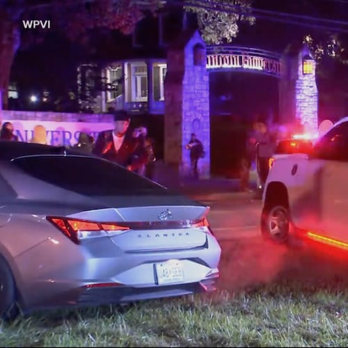 Law enforcement are seen outside Pennsylvania’s Lincoln University after a deadly shooting late Saturday, Oct, 25, 2025 near Oxford, Pa. (WPVI-TV via AP)