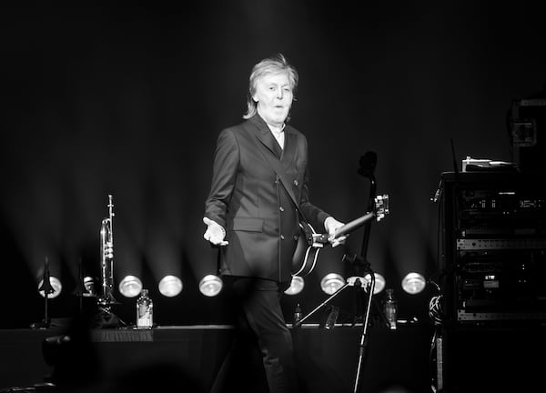 Paul McCartney plays to a nearly sold-out State Farm Arena in Atlanta on Sunday, Nov. 2, 2025.  (Ryan Fleisher for the AJC)