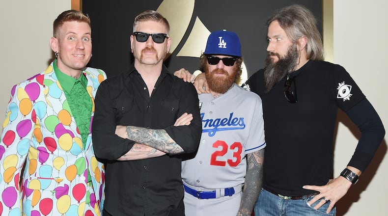 LOS ANGELES, CA - FEBRUARY 08:  Members of Mastodon (L-R) Brann Dailor, Bill Kelliher, Brent Hinds and Troy Sanders attend The 57th Annual GRAMMY Awards at the STAPLES Center on February 8, 2015 in Los Angeles, California.  (Photo by Larry Busacca/Getty Images for NARAS)