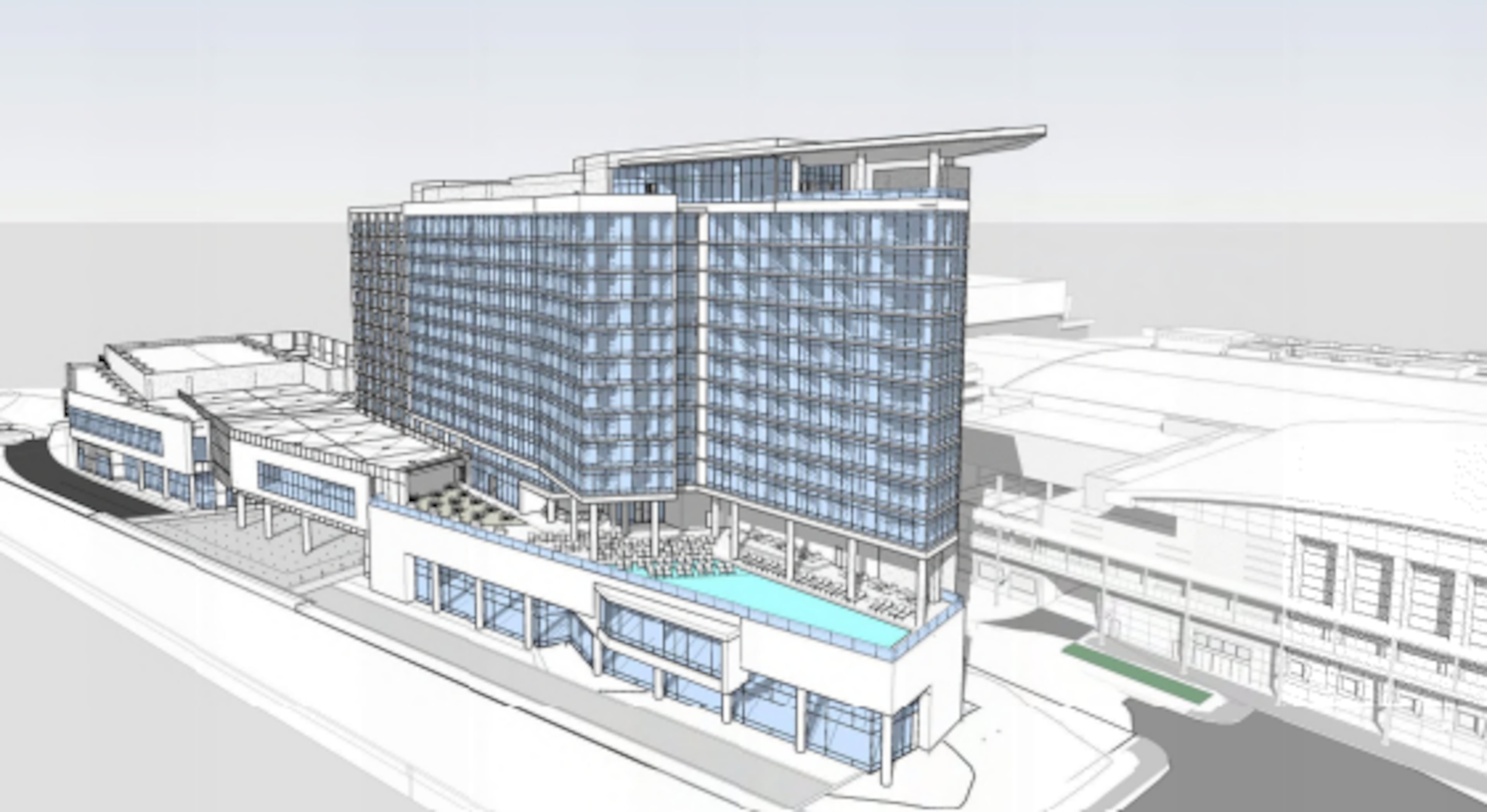 The Signia by Hilton Savannah is to be built next to the Savannah Convention Center with a target opening date in 2028. (Rendering courtesy of Georgia-Savannah Convention Center Authority)