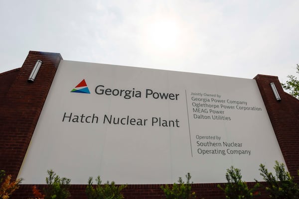 The entry sign of the Edwin I. Hatch Nuclear Power Plant is seen in April. (Miguel Martinez/AJC)