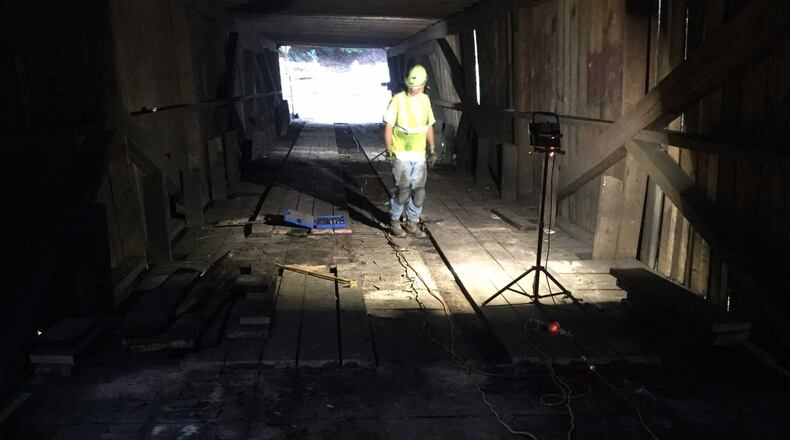 Here's how the $800,000 renovation of the historic Concord Road covered bridge is coming along after a week.