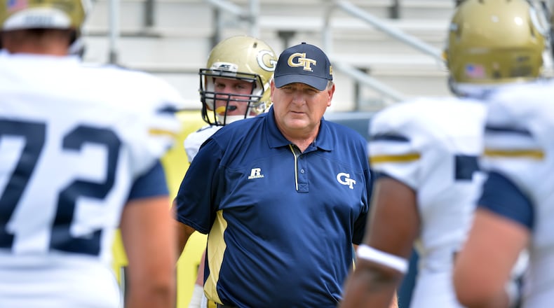 Georgia Tech offensive line coach Mike Sewak likes the leadership he has seen from his group. HYOSUB SHIN / HSHIN@AJC.COM