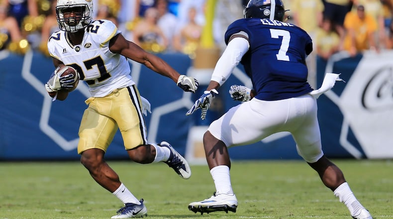 Lynn Griffin #27 of the Georgia Tech Yellow Jackets runs the ball during the second half against the Georgia Southern Eagles at Bobby Dodd Stadium on October 15, 2016 in Atlanta, Georgia. (Photo by Daniel Shirey/Getty Images)