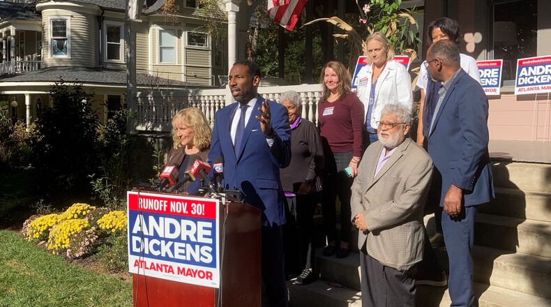 Former mayoral candidate Sharon Gay (left) endorsed Councilman Andre Dickens for mayor in the Nov. 30 runoff election. (J.D. Capelouto/jdcapelouto@ajc.com)