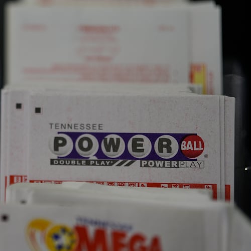 Powerball play slips are seen Friday, Aug. 29, 2025, in Nashville, Tenn. “If you ain’t in it, you can’t win it,” says 70-year-old Larry Moore. (George Walker IV/AP)