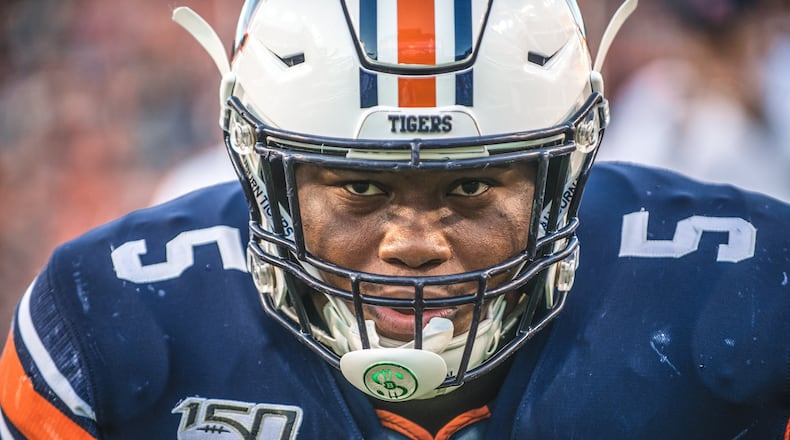 Auburn defensive lineman Derrick Brown was an AJC Super 11 pick and the all-classification player of the year while at Lanier High in Gwinnett County. In 2019. Brown was named a consensus first-team all-American. Photo: Will Flowers/Auburn Athletics