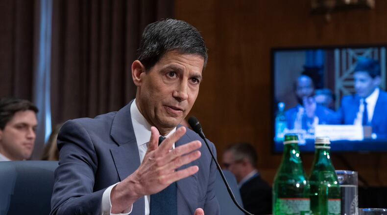 Kevin Warsh testifies during his nomination hearing to be a member and chairman of the Federal Reserve Board of Governors before the Senate Banking, Housing and Urban Affairs Committee on Capitol Hill, in Washington Tuesday, April 21, 2026. (AP Photo/Jose Luis Magana)