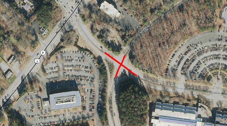 Gwinnett will build a new roundabout at the intersection of Langley Drive and Constitution Boulevard near the Gwinnett Justice and Administration Center in downtown Lawrenceville. (Courtesy Gwinnett County)