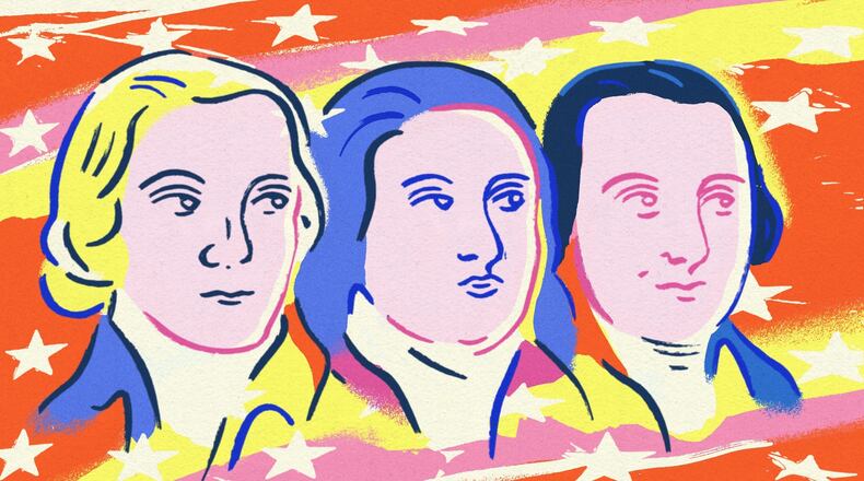 Button Gwinnett, Lyman Hall and George Walton were the three representatives from Georgia to sign the Declaration of Independence. (Illustration: Marcie LaCerte for the AJC)