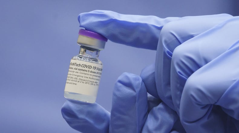 A Pfizer COVID-19 vaccine is seen at the COVID-19 vaccination site at Malcolm X College in Chicago on Dec. 29, 2020. (Youngrae Kim/Chicago Tribune/TNS)