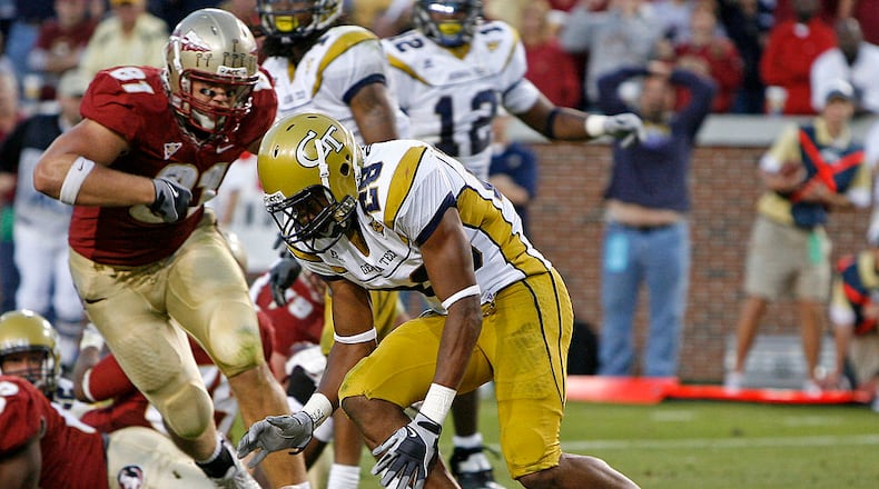 ATLANTA - NOVEMBER 1: Cornerback Rashaad Reid #28 of the Georgia Tech Yellow Jackets recovers a fumble in the end zone in the fourth quarter to seal the win against the Florida State Seminoles during the game at Historic Grant Field on November 1, 2008 in Atlanta, Georgia. The Yellow Jackets beat the Seminoles 31-28. (Photo by Mike Zarrilli/Getty Images)