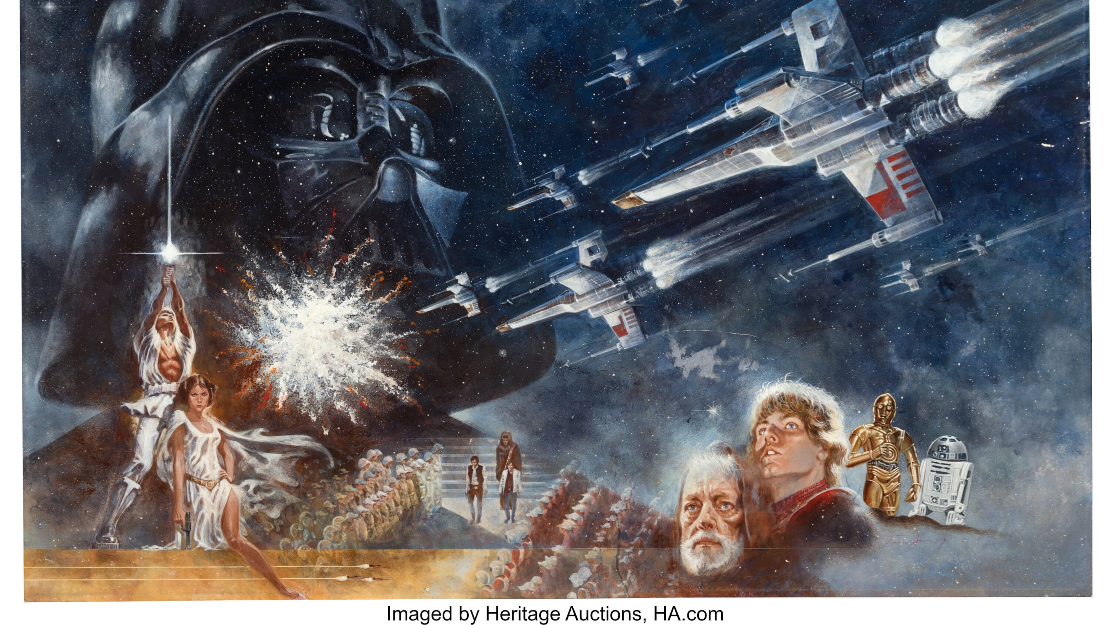 This image provided by Heritage Auctions shows artwork by Tom Jung created for the 1977 movie "Star Wars." (Heritage Auctions via AP)