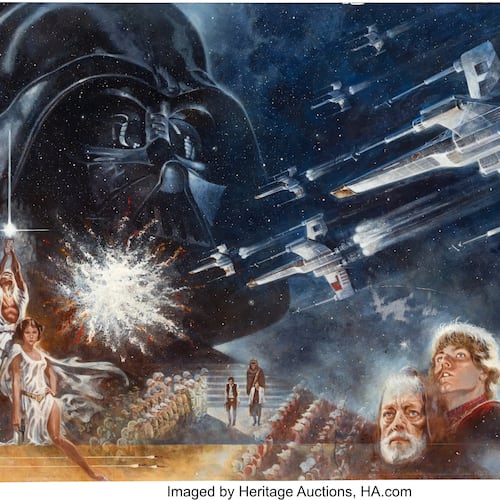 This image provided by Heritage Auctions shows artwork by Tom Jung created for the 1977 movie "Star Wars." (Heritage Auctions via AP)