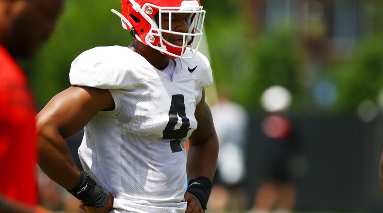 Georgia linebacker Nolan Smith (4) during the Bulldogsâ session on the Woodruff Practice Field in Athens, Ga., on Monday, Aug. 5, 2019.